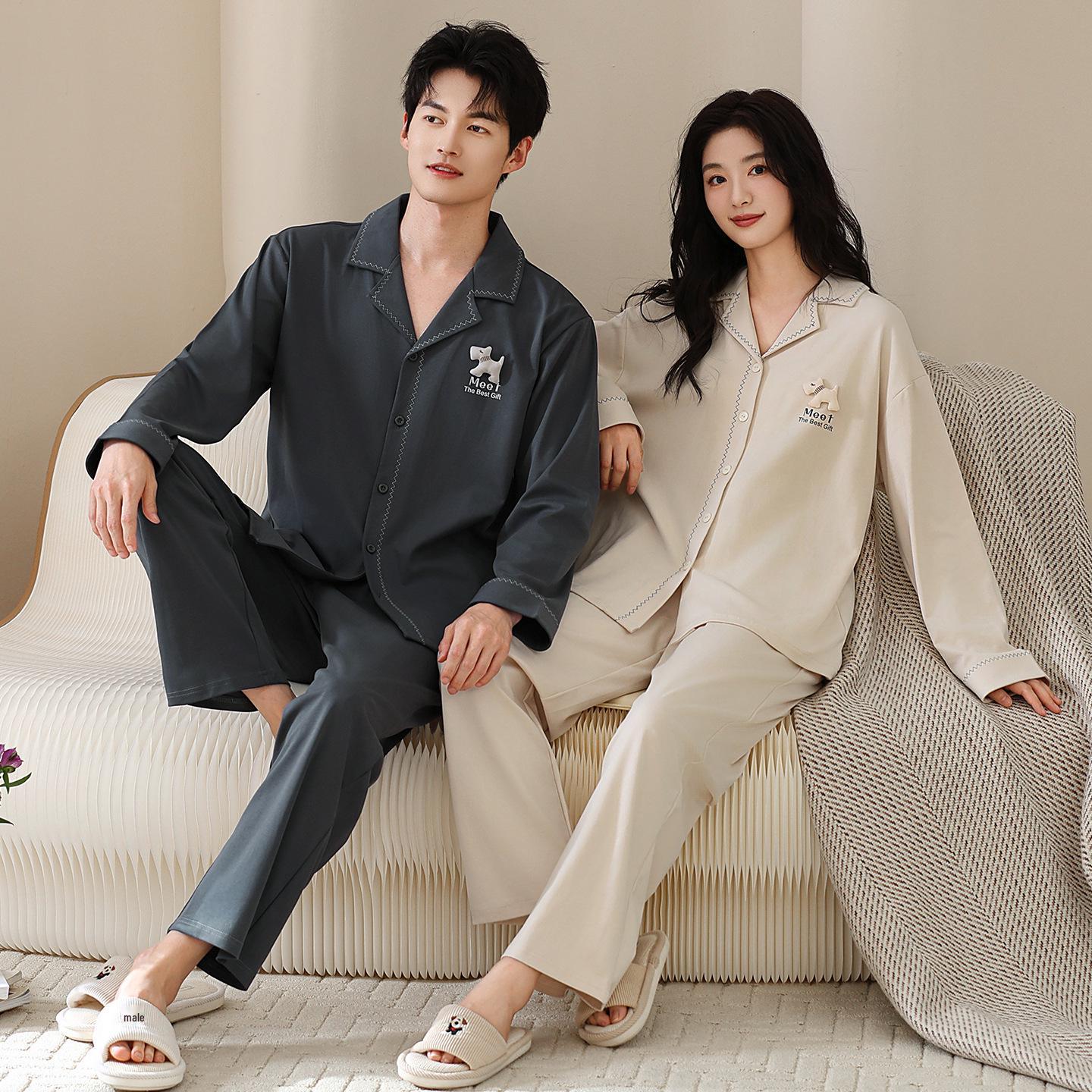 

Tencel Cotton Couple Pajamas Set – Long Sleeve Cardigan for Men and Women Women XXL (130-150 lbs)