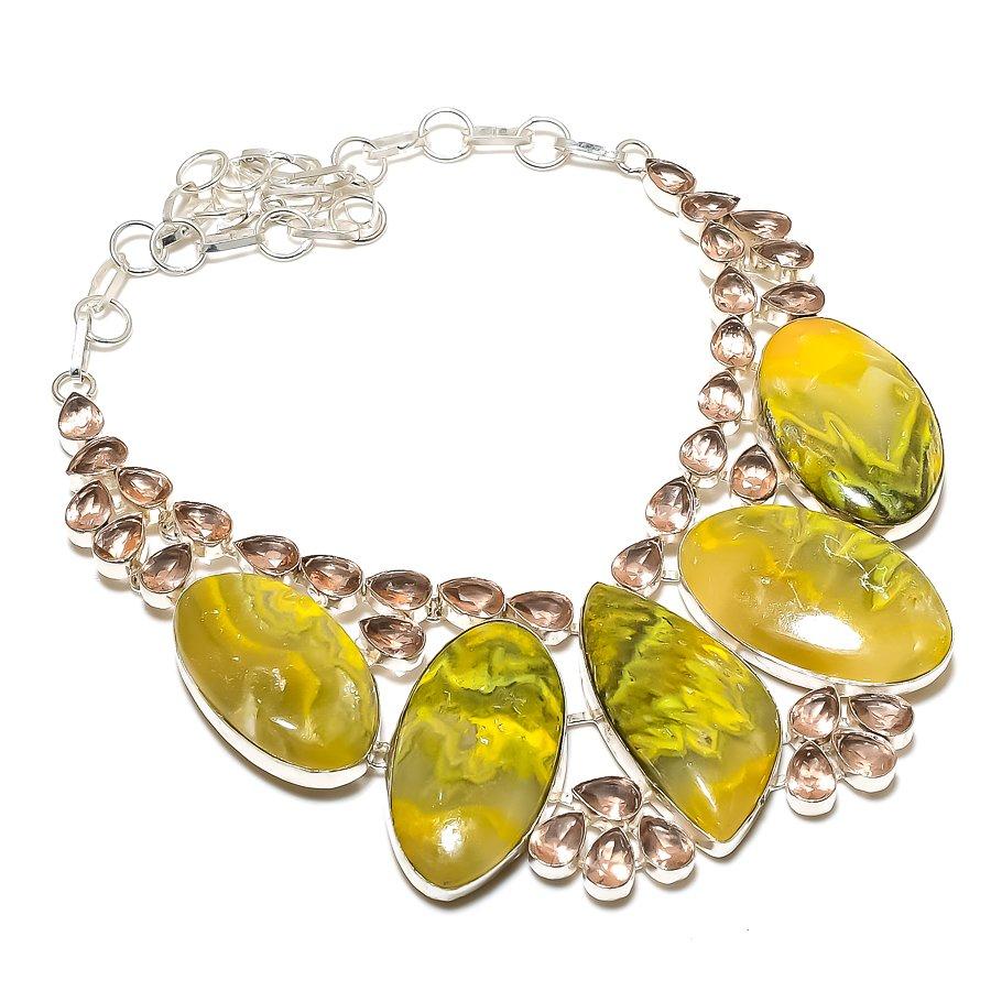 

Bumblebee Jasper, Morganite Handmade 925 Sterling Silver Gift Necklace 18 o3i87