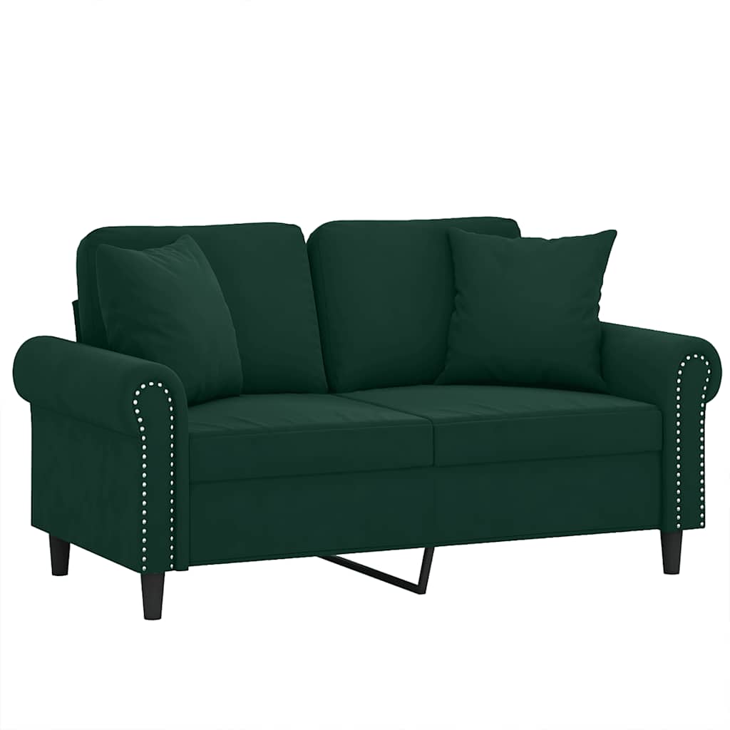 Vidaxl 2-Osobowa Sofa Z Poduszkami, Ciemnozielona, 120 Cm, Aksamit