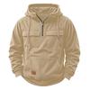 Men Hoodie Zipper Half Placket Hooded Drawstring Long Sleeve Sport Tops with Pockets Solid Color Multi-Pocket Design Warm Sweatshirt