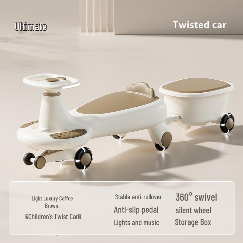 Silent Anti-Rollover Twist Car for Ages 1-3, Adult-Friendly Toddler Ride-On Toy.