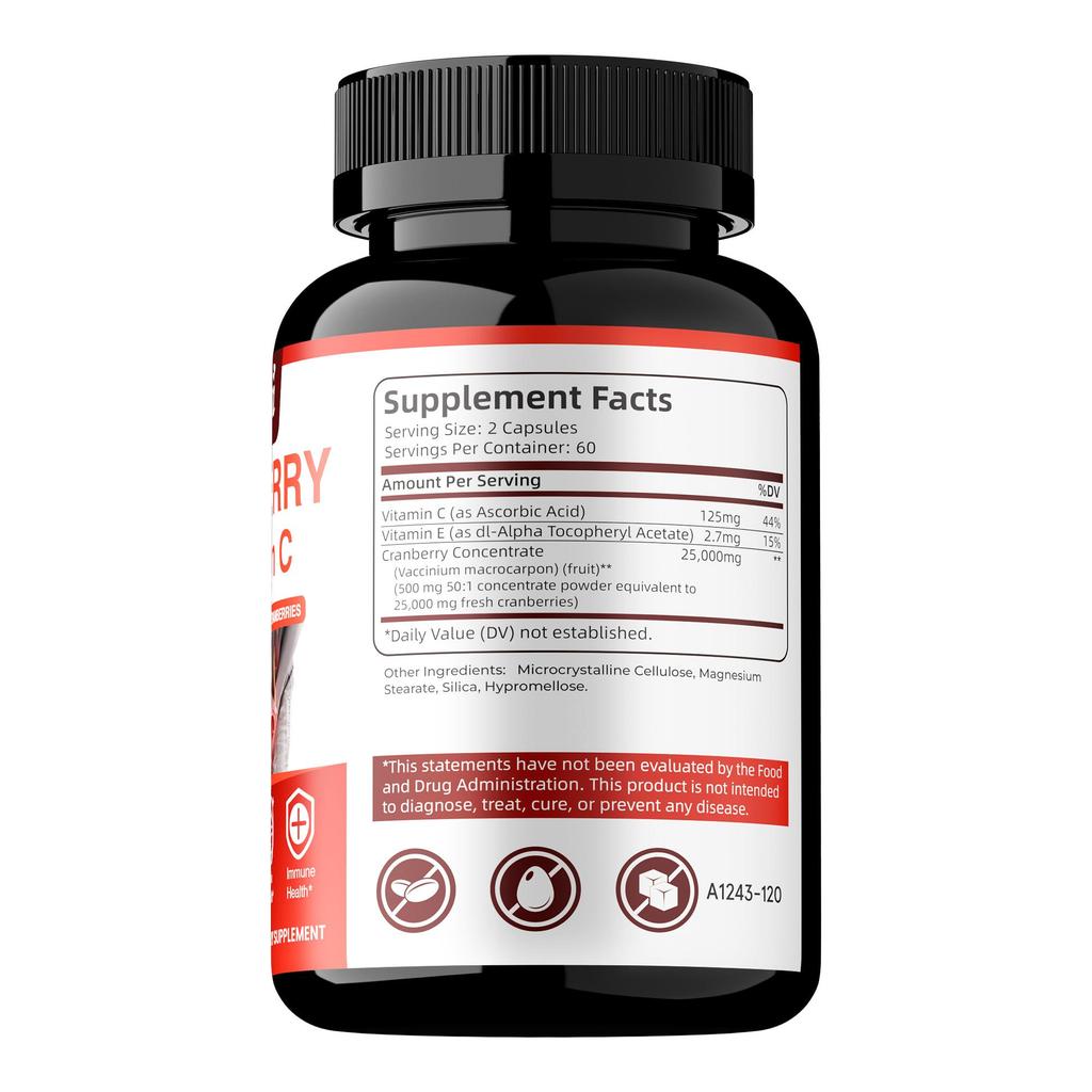 Cranberry + Vitamin C Nahrungsergänzung zur Unterstützung des Harnwegs- und Immunsystems, der Herz-Kreislauf-Gesundheit
