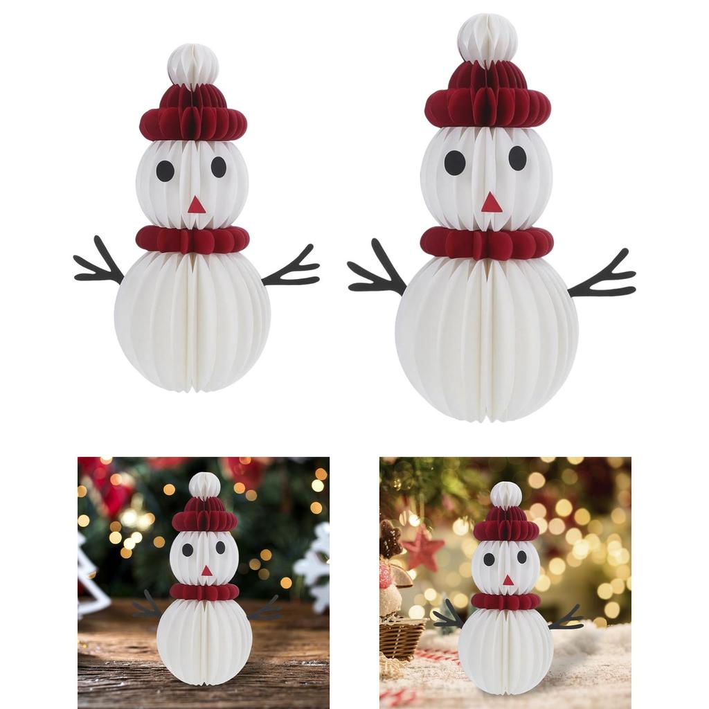 3D Paper Honeycomb Snowman Shelf Holiday Mantel Accents Christmas Decoration