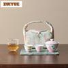 Hand-painted Pink Flower Travel Tea Set Kit Aesthetic 1 Bowl 2 Cups Tea Making Organizer Portable Outdoor Handbag Collection