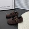 Retro zweireihige flache Mary Jane Schuhe aus Wolle für Damen 2 neue Herbst- und Winter-Mode vielseitige Plüschschuhe