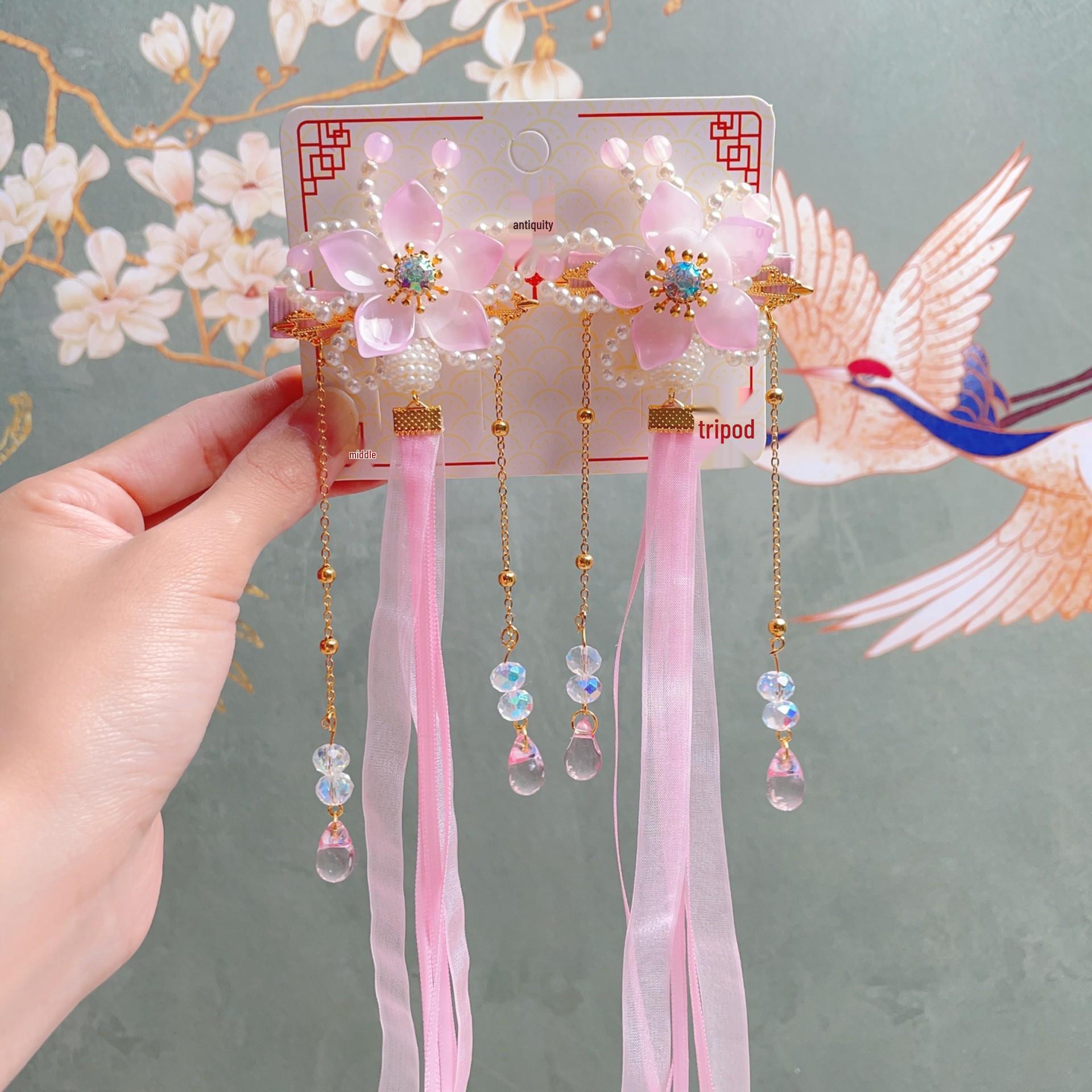 

Детские аксессуары для волос в стиле ханьфу: Сказочная заколка-гребень с бабочкой и кисточками и набор заколок для волос с лентами