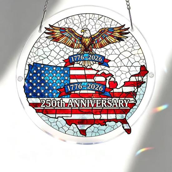 4th of July Acrylic Puzzle Suncatcher, Patriotic Window Hanging Ornament, 250th Anniversary America Sun Catcher Jigsaw Puzzle Kit for Independence Day