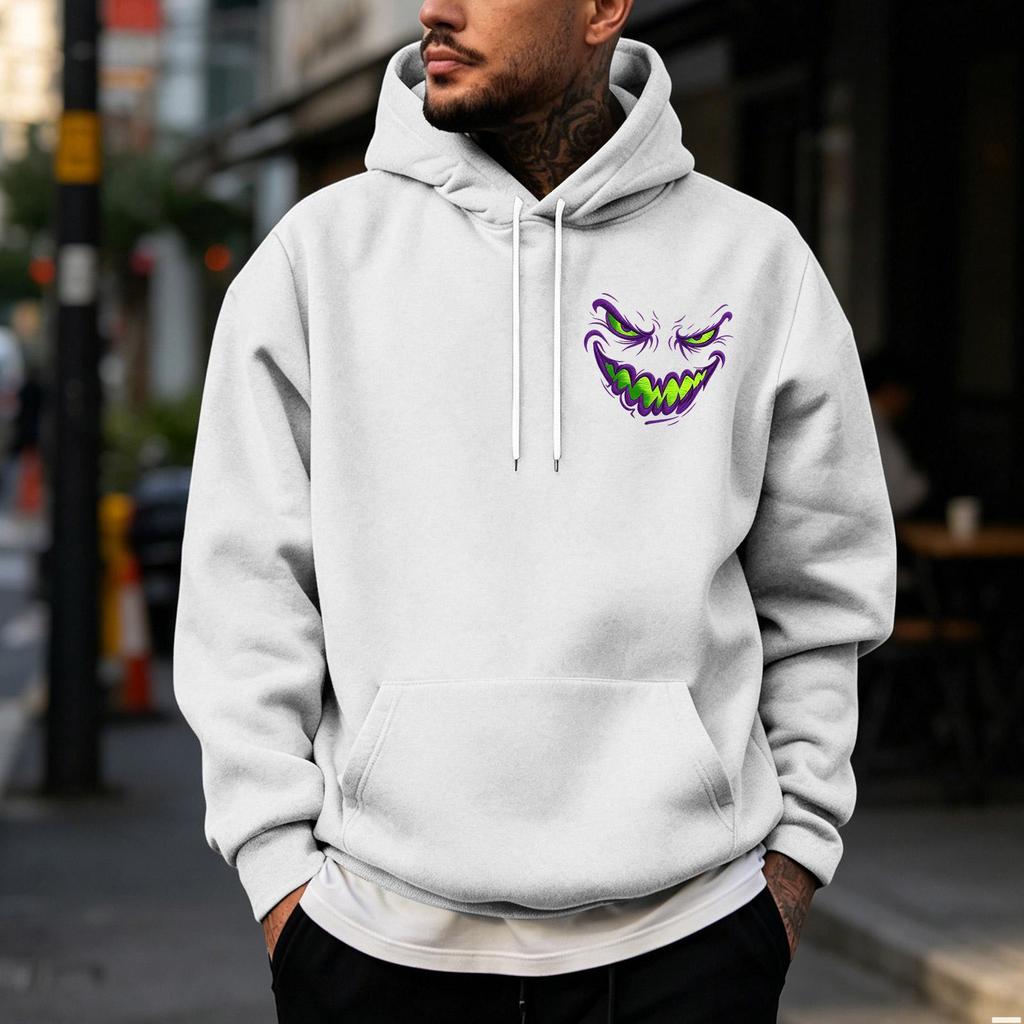 Men's Halloween Print Pullover Hoodie for Holiday Party and Cold