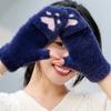 Cartoon Plush Cats Paw Fingerless Mittens with Flip Top Winter Knitted Gloves Stretchy Soft Mitten Elastic Warm Mitte