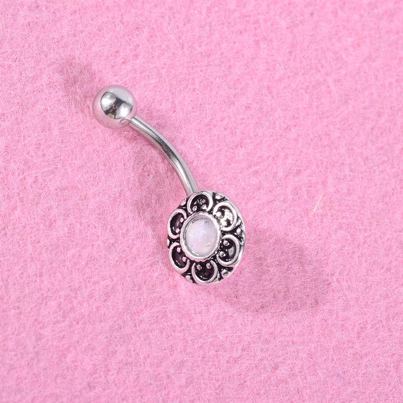 Cross -border European and American Puncture Jewelry Retro Opal Australian Rounded Lace Belly Navel Cord Buckle Belly Nails
