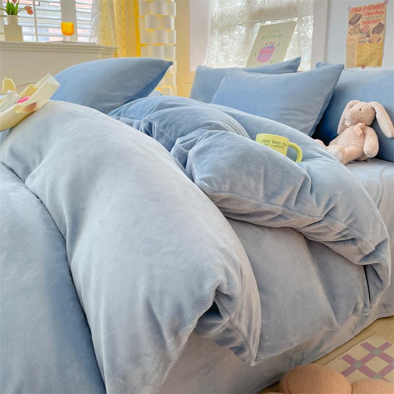 G5Z Milk Fleece 4-Piece Bedding Set: Thick, Warm, Anti-Static, Double-Sided for Autumn/Winter. Includes Single Duvet Cover.