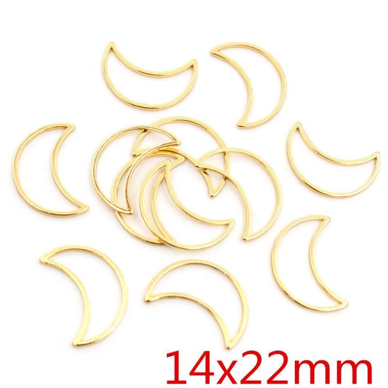 20pcs 3 Size Moon Charm Gold Stainless Steel Pendant Open Bezels Hollow Pressed Resin Frame Mold Bezel DIY Jewelry Making