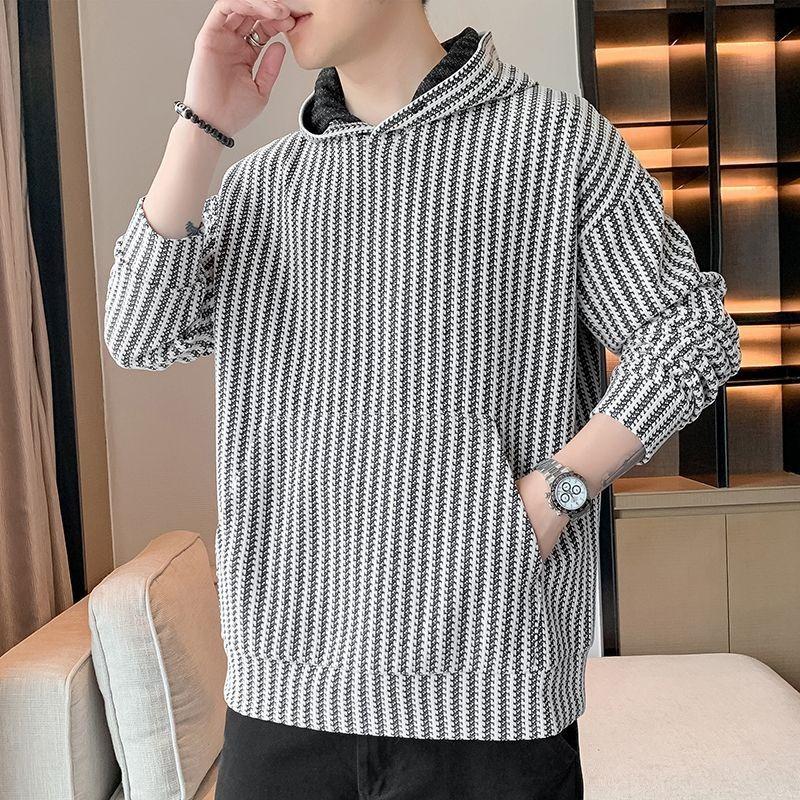 2025 Autumn Fashion New Hooded Men's Striped Trendy Sweatshirt Loose Jacket Casual Top