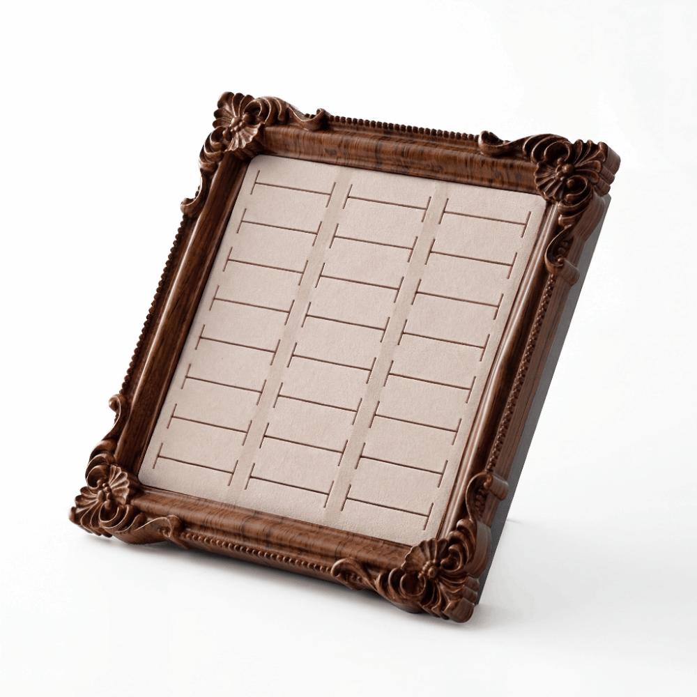 

European-style Vintage Jewelry Display Rack Square Aesthetic Photo Frame Wooden Ring Display Gold Trinket Stand