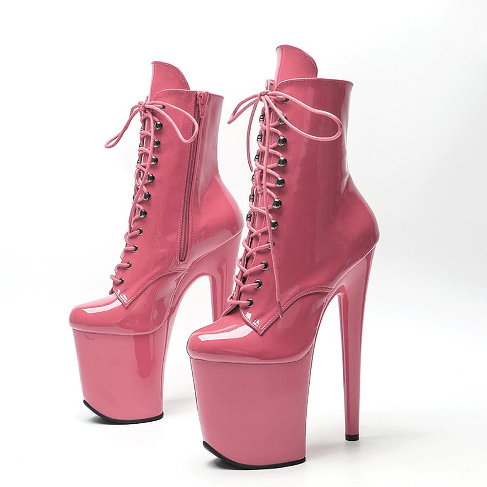 20cm Damen niedrige Stiefel Sexy High Heel Stiletto runde Zehenstiefel Pole Dance Schuhe