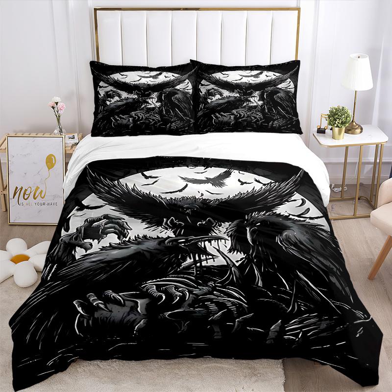 3pcs Anime Raven Moonlight Fantasy Bedding Set - Includes One Quilt Cover and Two Pillowcases (No Core) - Perfect for Bedroom Decor and Guest Room Acc