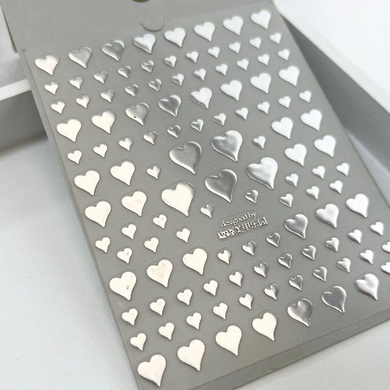 

Y2ksilver Heart-Shaped Instagram-Style Nail Art Sticker with English Letters Thin and tough silver Heart