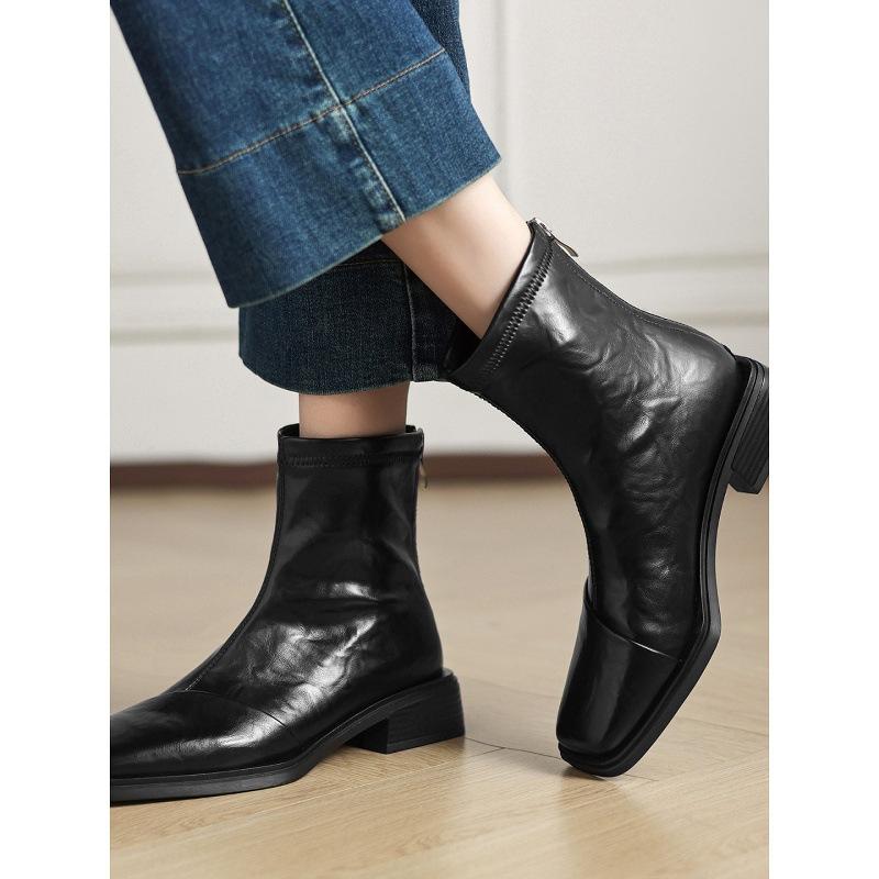 Huge good-looking medium heel thin boots women's head Martin boots thick-soled Chelsea boots small short boots