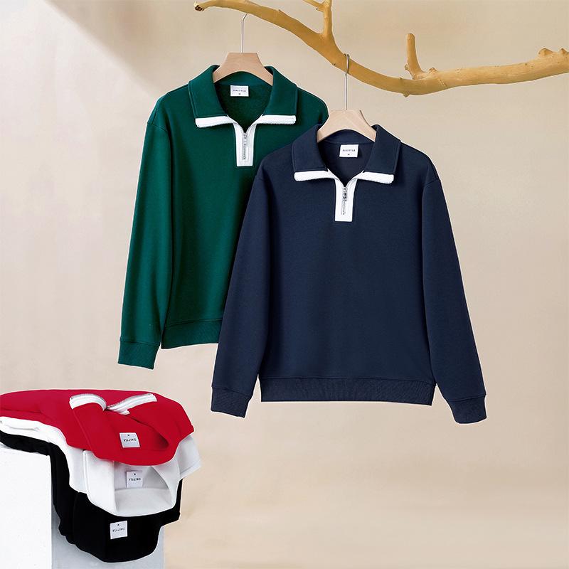 Women's Casual Color Block Stand Collar Half-Zip Hoodie, Early Autumn, Heavyweight 380g Composite Cotton, Loose Fit, Versatile Style
