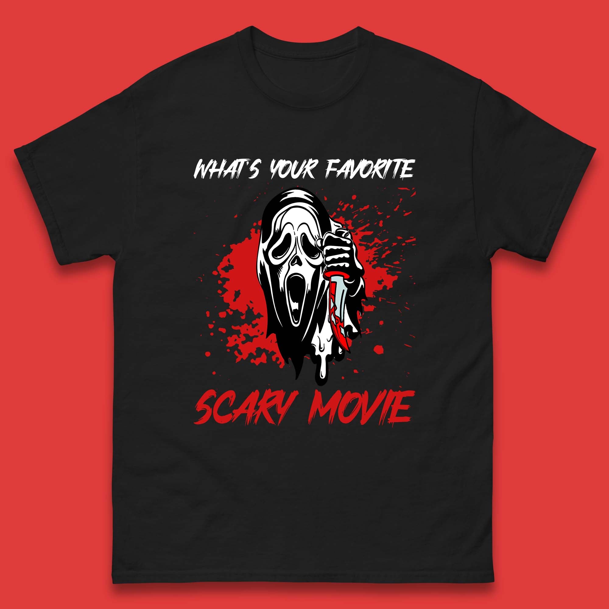 

What s Your Favorite Scary Movie Halloween Scream Ghost Face Horror Movie Mens Tee Top 4XL