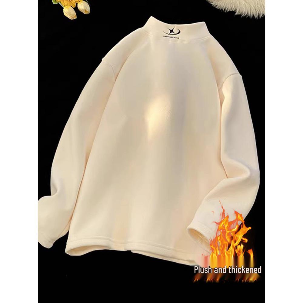 Men's Fleece Half-High Collar Sweatshirt, Velvet-Thickened, Loose Fit, Long Sleeve, Perfect for Autumn/Winter 2025.