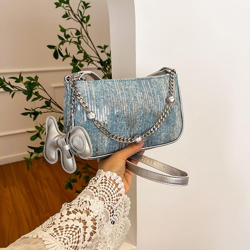 

Нишевый тренд сумка под мышкой женская новая сумка на плечо с пайетками повседневная универсальная сумка-мессенджер на цепочке прилив серебряный