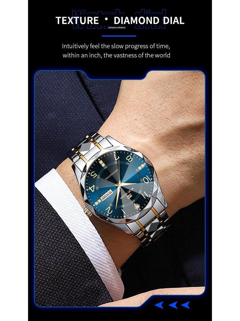 Wow Order Change Logo Men's Diamond-Cut Design Wristwatch
