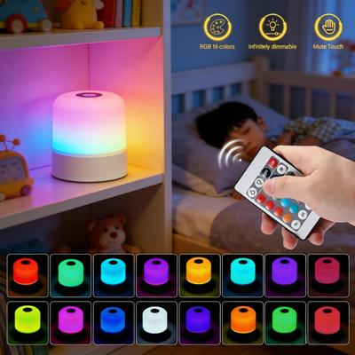 Dimmable LED Table Lamp 16 Color Changing, Touch & Remote Control, Rechargeable Night Light for Bedroom Home Room Decor