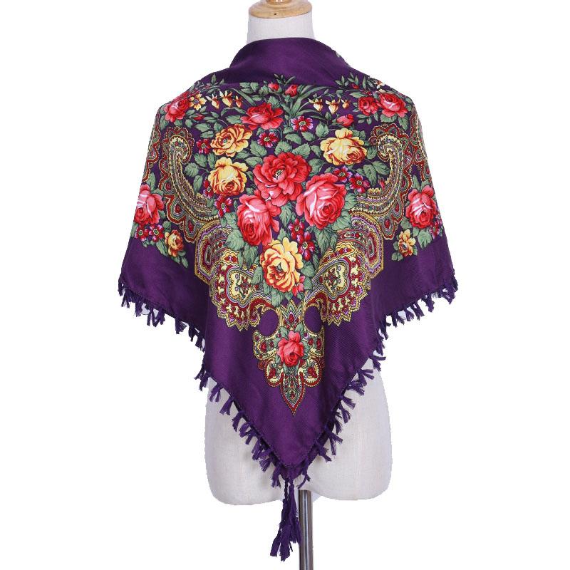 Hijab Ukrainian Embroidery Style Headscarf For Women Square Print Warm Due Head Cotton Blend Scarf Vintage Bandana Shawl 35.5In