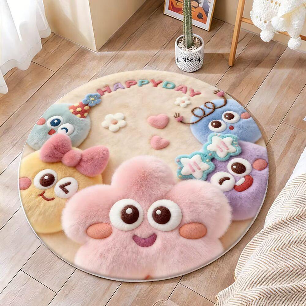 Children’s Round Faux Cashmere Rug - Non-slip Bedside or Study Mat