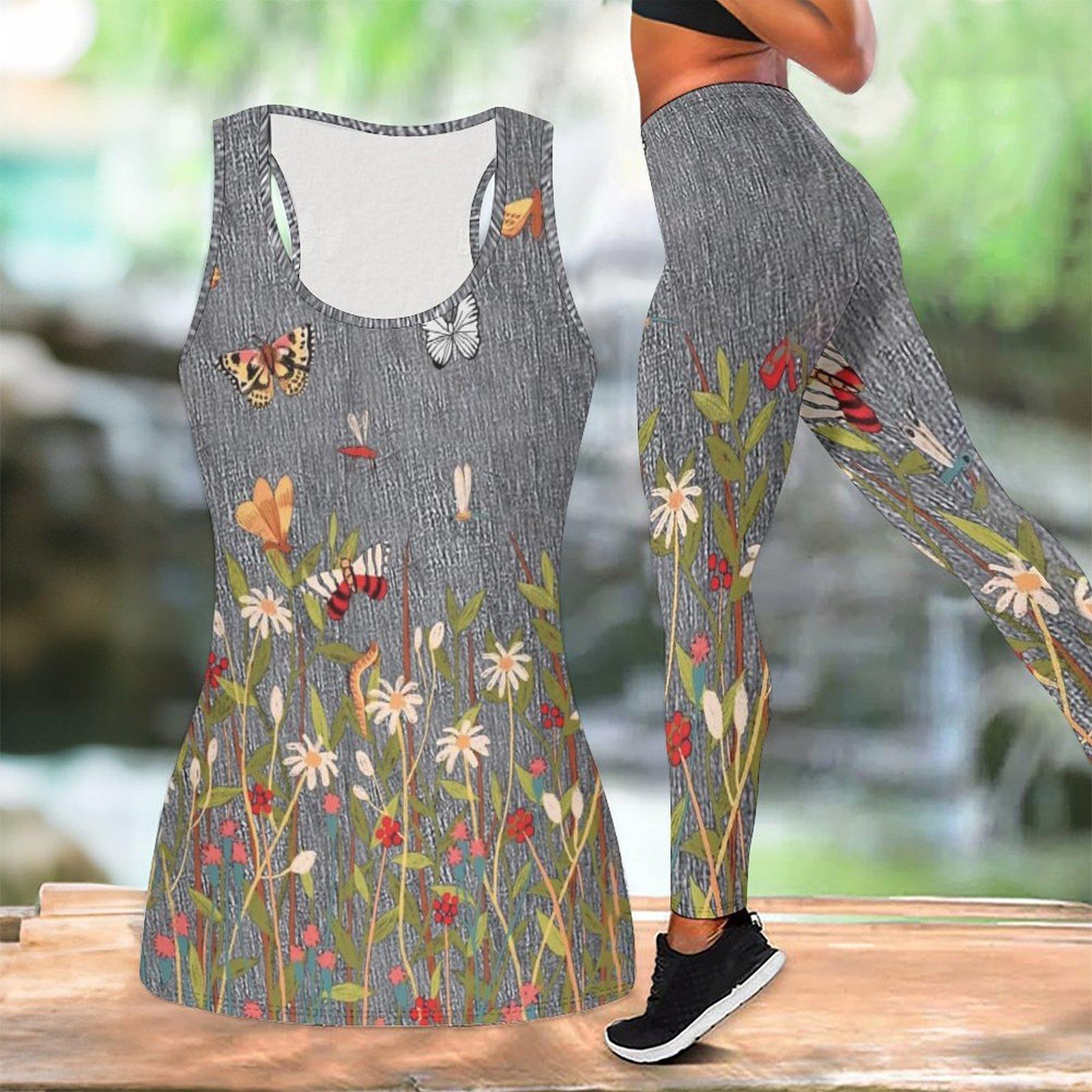 

Butterfly Print Yoga Outfit for Women Fashion Workout Leggings Fitness Sports Casual Yoga Set Sports Suit XXL сірий