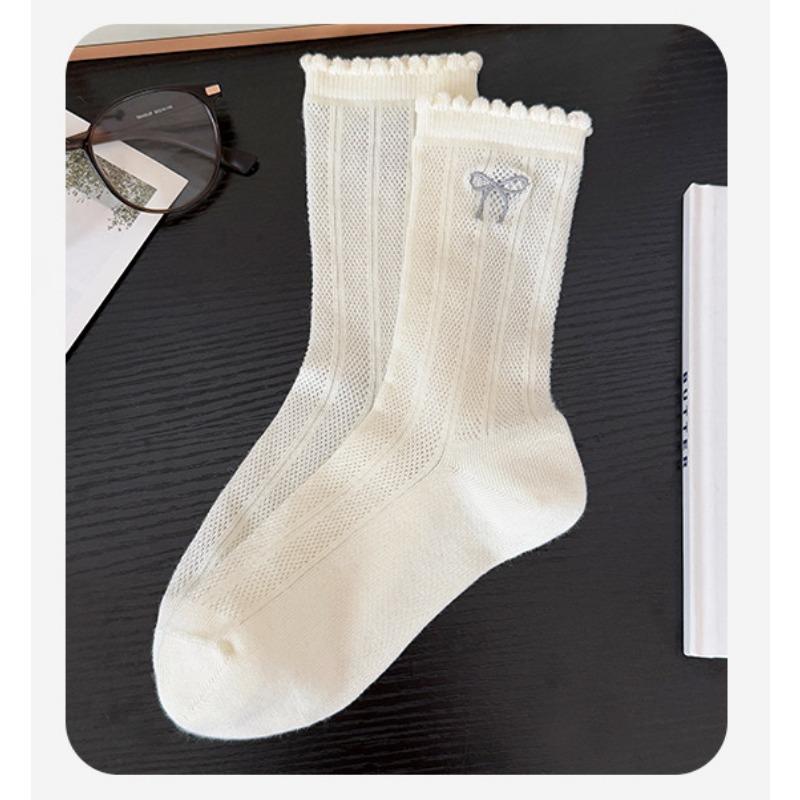

Летние носки женские в школьном стиле с бантом, тонкие дышащие носки, бесшовные носки до середины икры против образования катышков 1 pair