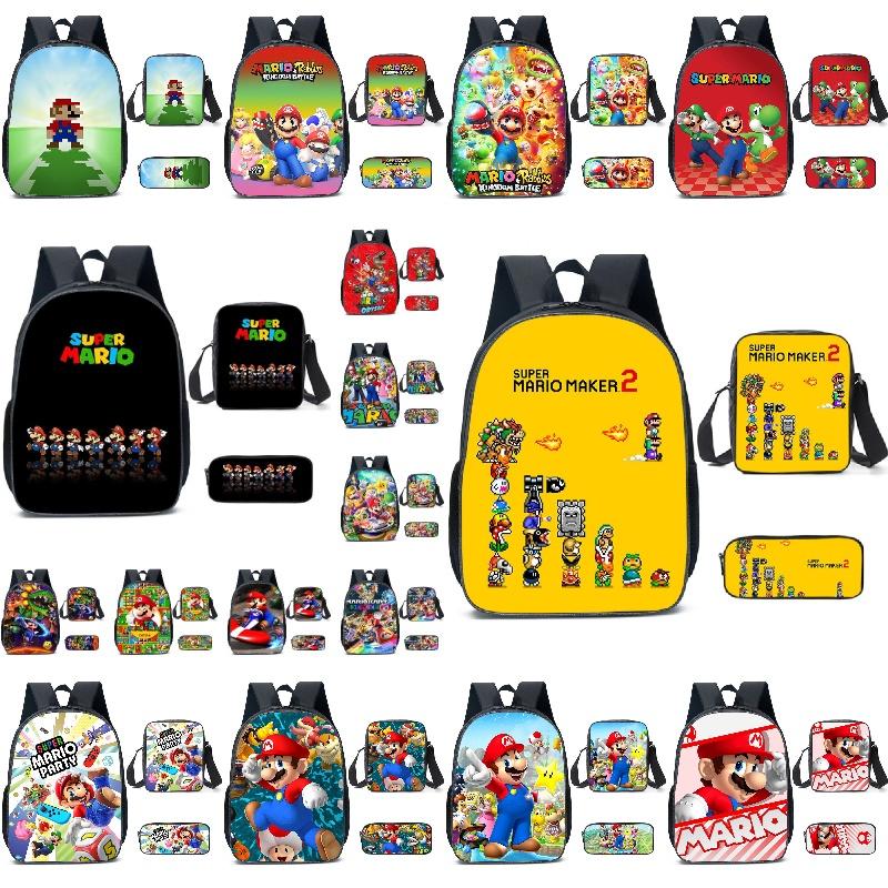 New Arrival Mario Cartoon Backpack For Elementary And Middle School Students Lunch Bag And Pencil Case Included