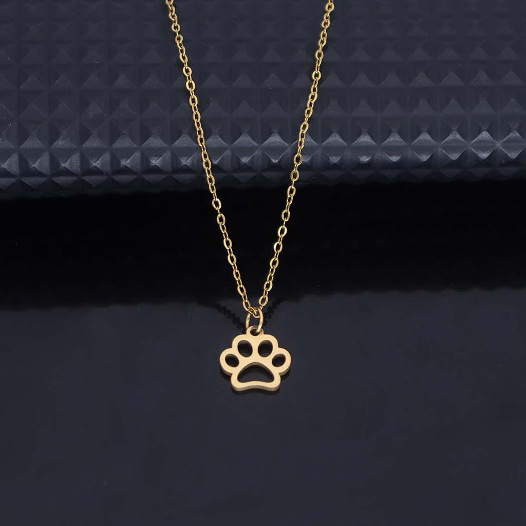 Stainless Steel Pet Paw Print Necklace for Women - Dog & Cat Pendant on Clavicle Chain