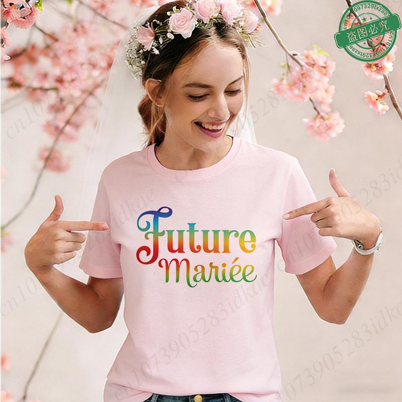 French Girls Bachelorette EVJF T-Shirts Future Bride Team Print Casual Short Sleeve Tees for Bride Squad Party Matching Outfits