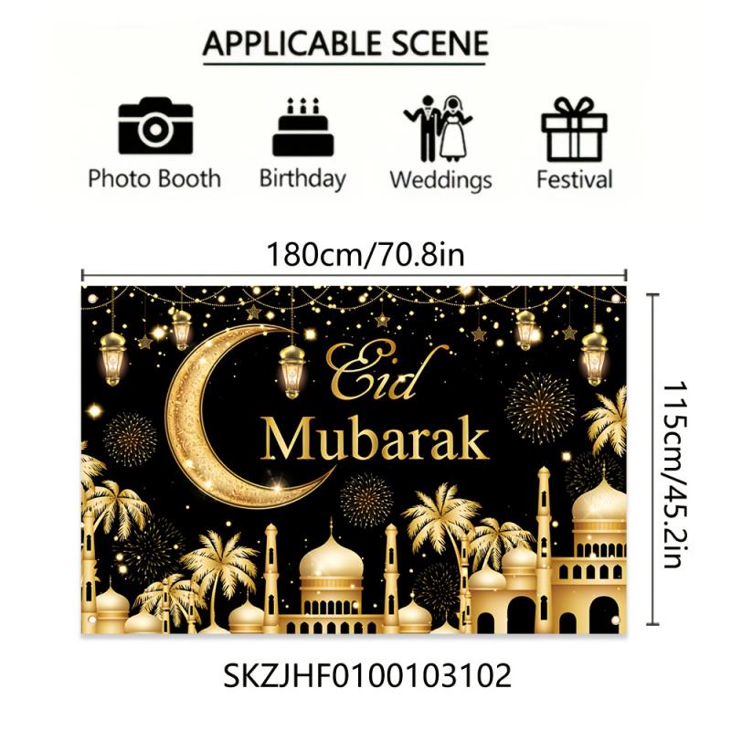 Black-Gold Eid Mubarak Tapestry Islamic Festival Wall Hanging Suitable For Home Party Living Room Outdoor Decor