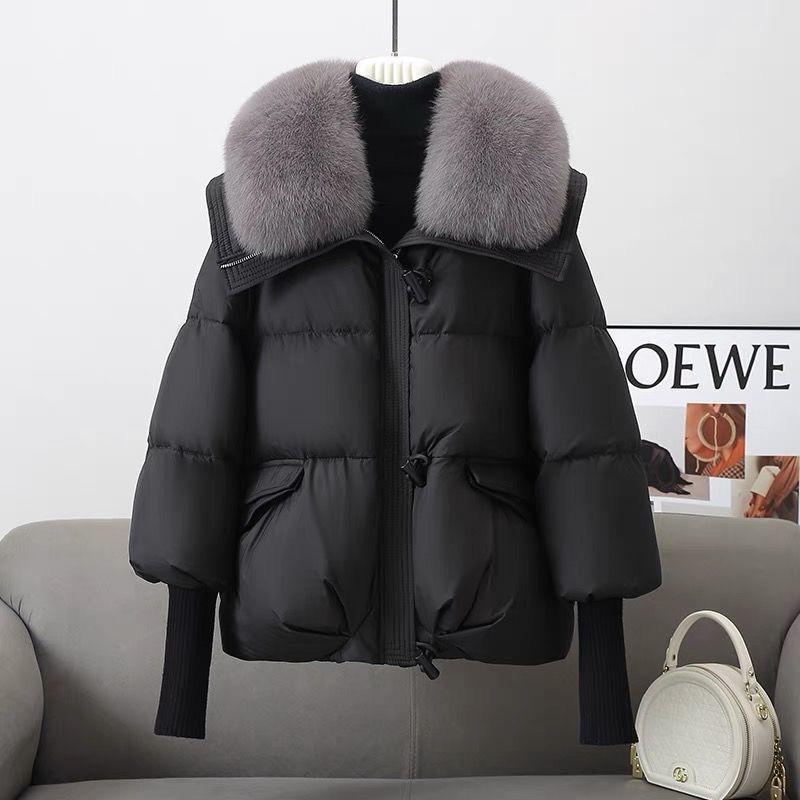 Zimní nový kožešinový límec Puffer Down Parka Volné dolů Teplejší Silnější sněhová bunda Kapsa Zip Umělá kožešina Svrchní oblečení Žena