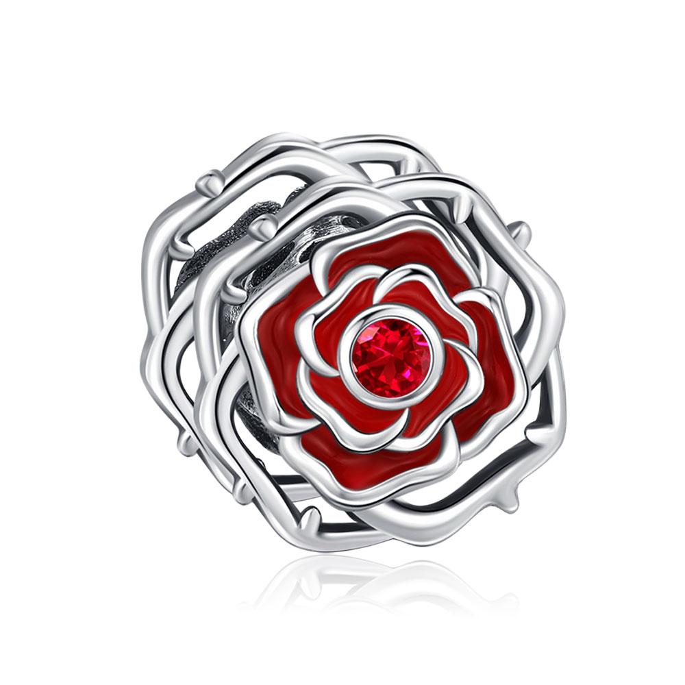 

Romantic Rose Charms S925 Silver Fit Bracelet&necklace For Women Diy Jewelry Flower Bead Ring Mother s Day gifts