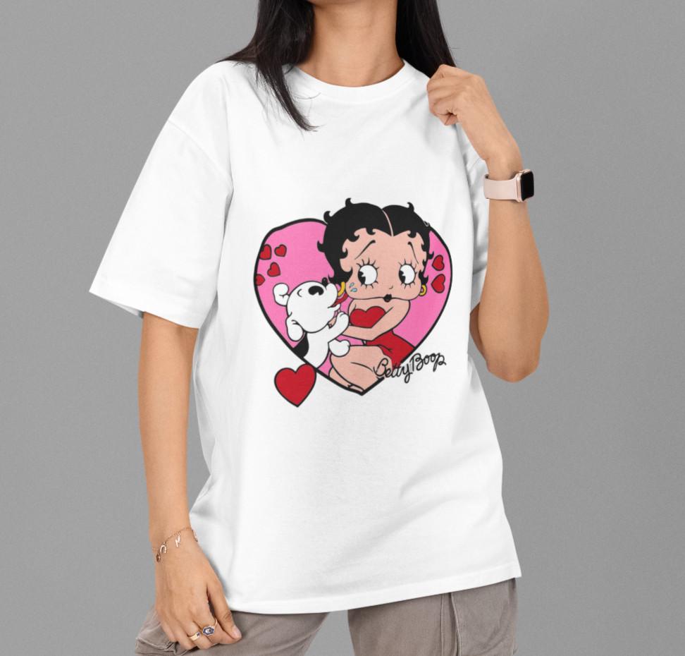 Betty Boop and Pudgy Heart Graphic Tee Vintage Cartoon Cute Love Design Unisex XXXL