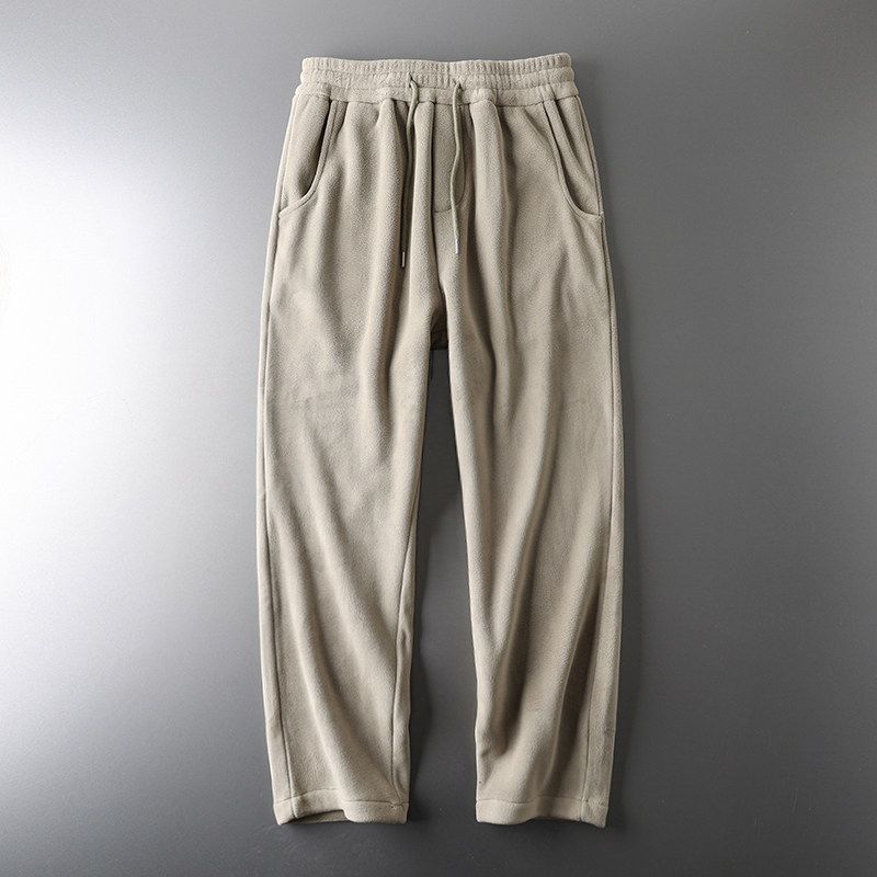 Double-Sided Polar Fleece Winter Thickened Straight Export Sweatpants Gray Green XL