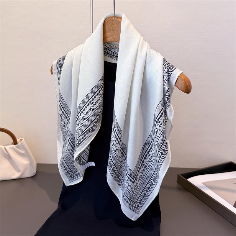 Luxury Solid Color Square Scarf For Women Cotton Linen Feeling Neck Scarf Shawl Warp Elegant Neckerchief Bandanas Print Hijab