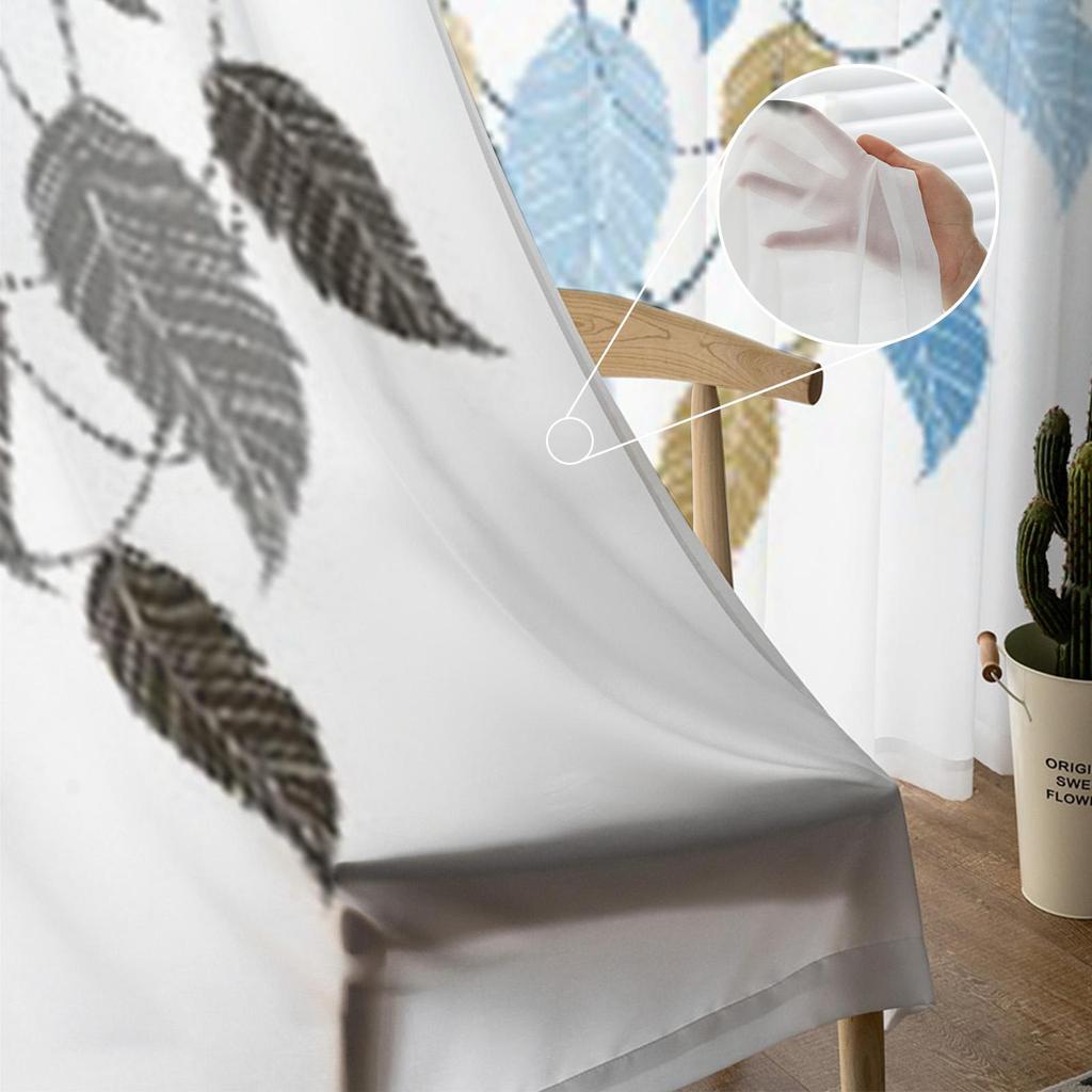 Dream Catcher Hand Drawn Feathers Tulle Curtains For Living Room Kitchen Window Drapes Home Decor Sheer Curtain For Kids Bedroom