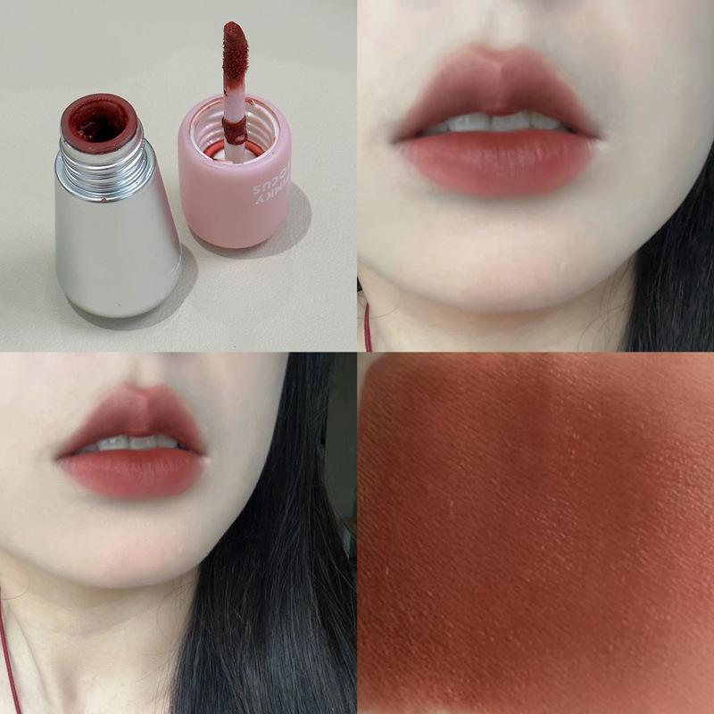 

PINKYFOCUS Velvet Matte Lip Mud: Mushroom Head, Non-Fading, Red Brown - Perfect for Lazy Girl and Students.