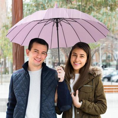 Auto Open Umbrella 16 Ribs Windproof Umbrella 33.4 Inch Long Waterproof Canopy J Stick Handle Canopy For Rainy Days