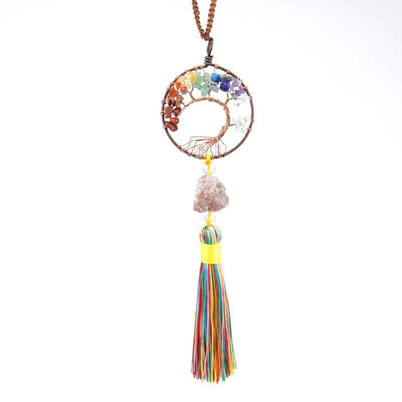 Woven Natural Gravel Crystal Rough Stone Life Tree Fringed Pendant Car Rearview Mirror Pendant Bag Decoration G16