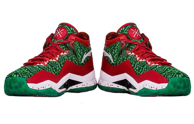 Li Ning WOW 3 Way Of Wade 3 Christmas Slip Resistant Slip Resistant Mid top Basketball Shoes Men's Green Red White ABAJ013-12