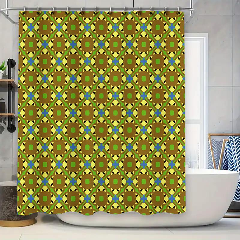 

Bright Yellow Green Blue Decorative Shower Curtain With Geometric Pattern 3D Printed Waterproof Fabric For Bathrooms Available I W60H190(CM)-1 Pcs