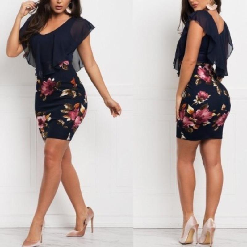 Fashion Women Floral Print Sleeveless Short Mini Dress Party Dress