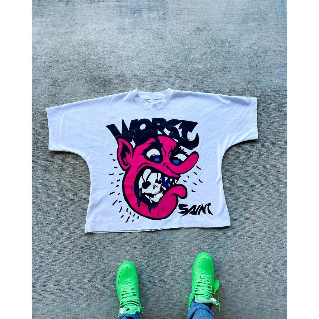 Harajuku Grafikdruck Übergroßes T-Shirt Goth Casual Baumwolle Kurzarm Tops