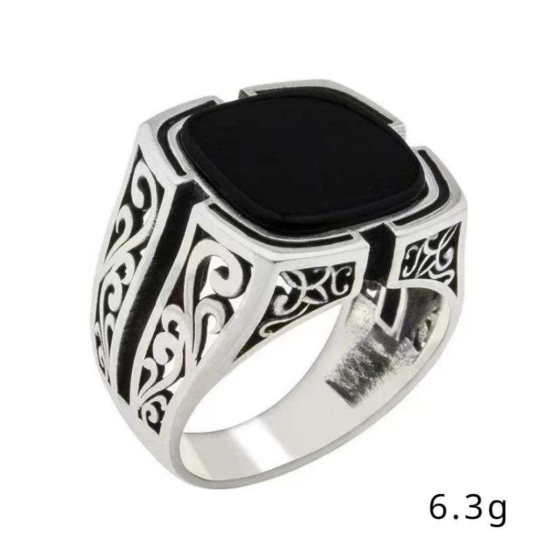 European and American British Fashion Black Zircon Hollow Pattern Ring For Men's Accessories In Hip-Hop Street Photography